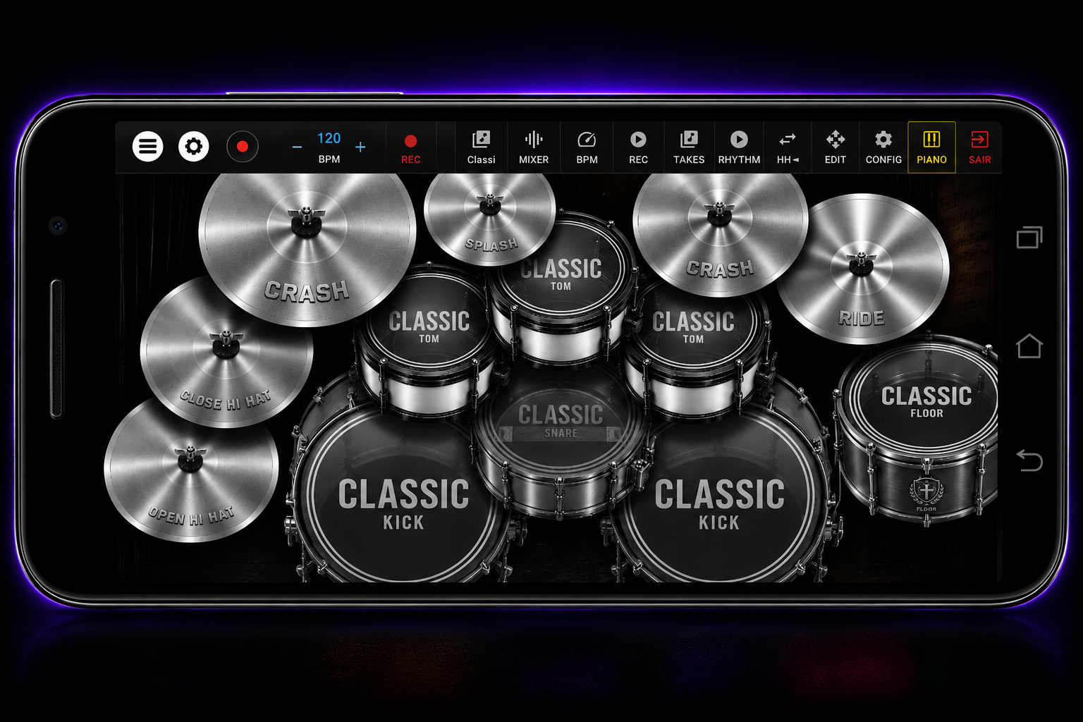 Drum King Pro — versão atual, kit Classic com mixer completo